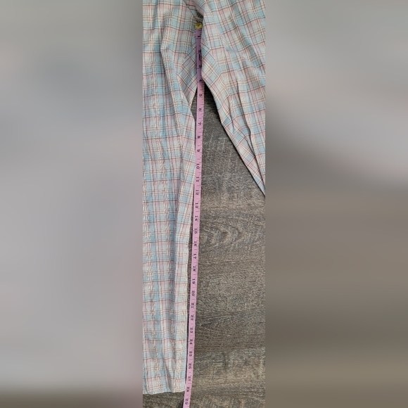 90's Vintg Straight Leg Pants Women's 16 Pink&Blue Plaid Elastic Wasit Jantzen - Picture 9 of 13